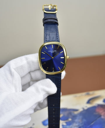 Golden Ellipse New Model Quartz Gold Blue Dial