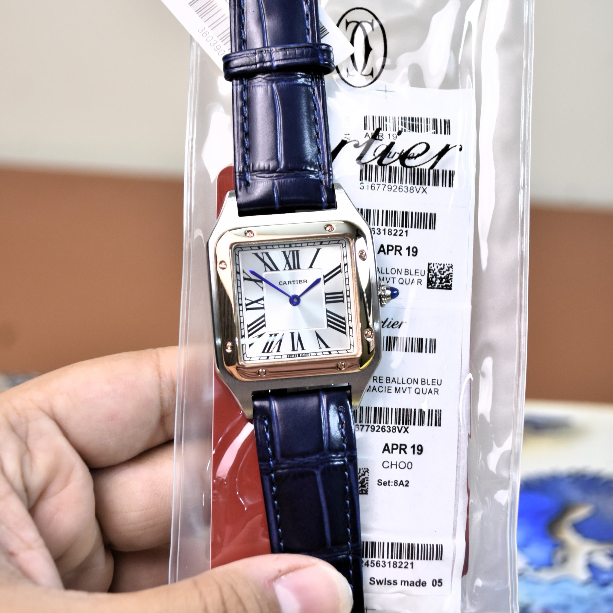 Santos Dumont XL Quartz Silver Rose White Dial