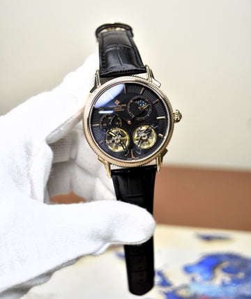 Double Tourbillion Strap Rose Black Dial