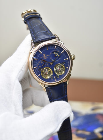 Double Tourbillion Strap Rose Blue Dial