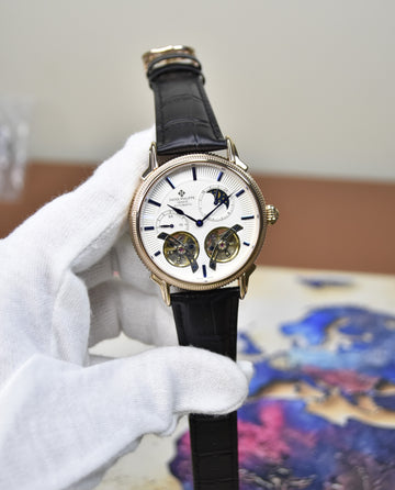 Double Tourbillion Strap Rose White Dial