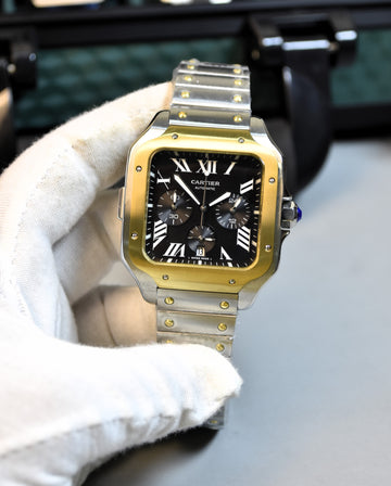 Santos Quartz Chronograph Twotone Gold Black Dail