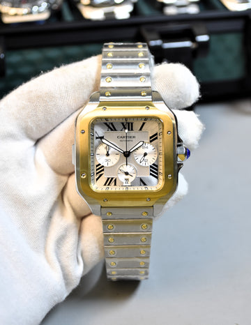 Santos Quartz Chronograph Twotone Gold White Dail