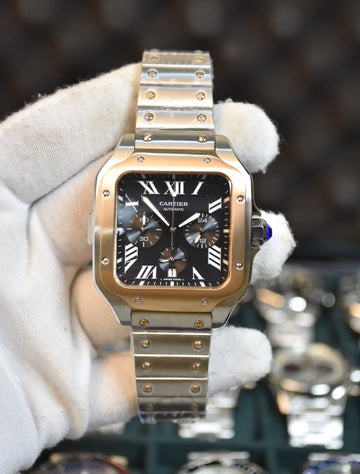 Santos Quartz Chronograph Two-tone Rose Black Dail