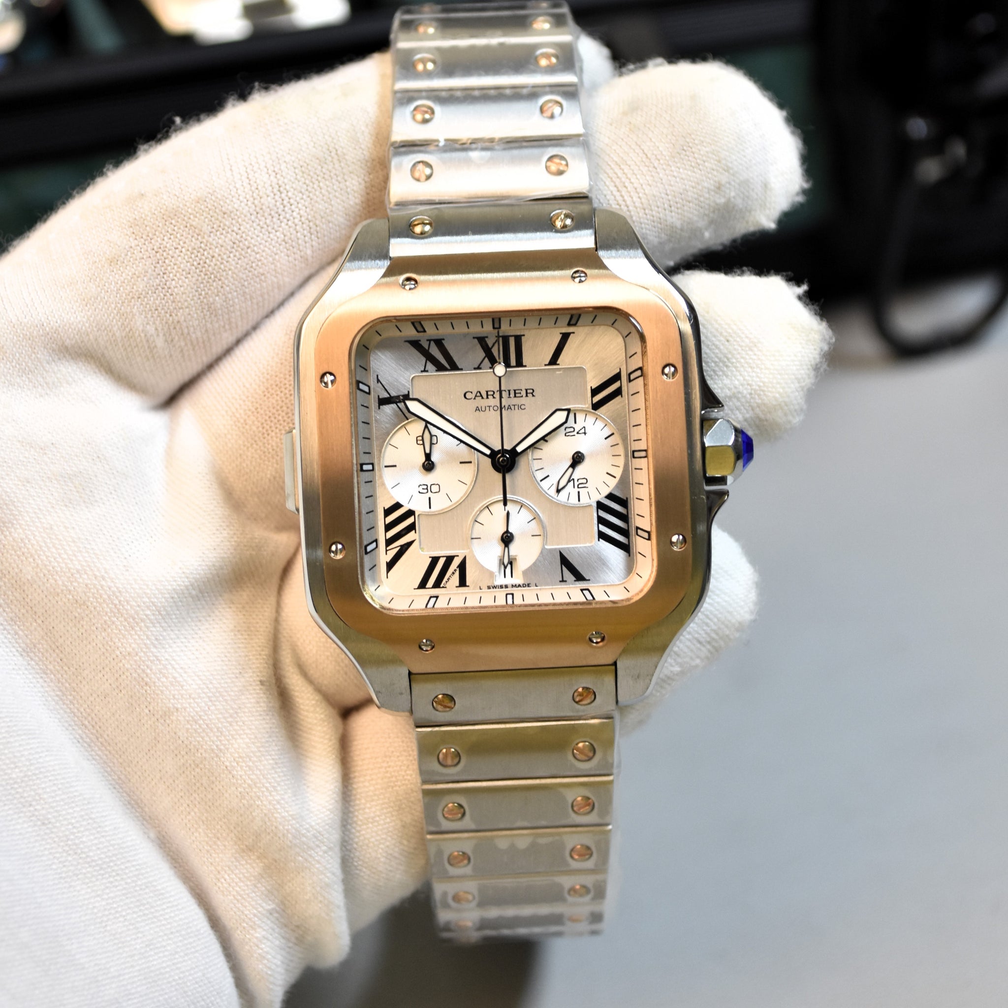 Santos Quartz Chronograph Two-tone Rose White Dail