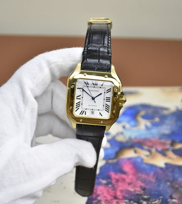 Santos Auto Strap Gold White Dial