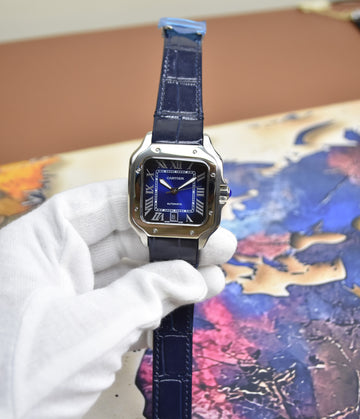 Santos Auto Strap Silver Blue Dial