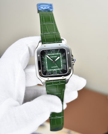 Santos Auto Strap Silver Green Dial