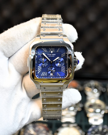 Santos Quartz Chronograph Silver Blue Dial