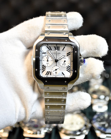 Santos Quartz Chronograph Silver Black White Dial