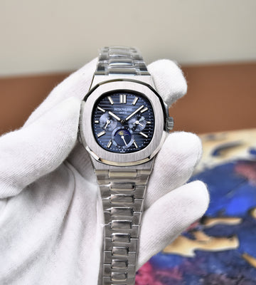 NAUTILUS CALENDER MOONGRAPH AUTO SILVER BLUE DIAL