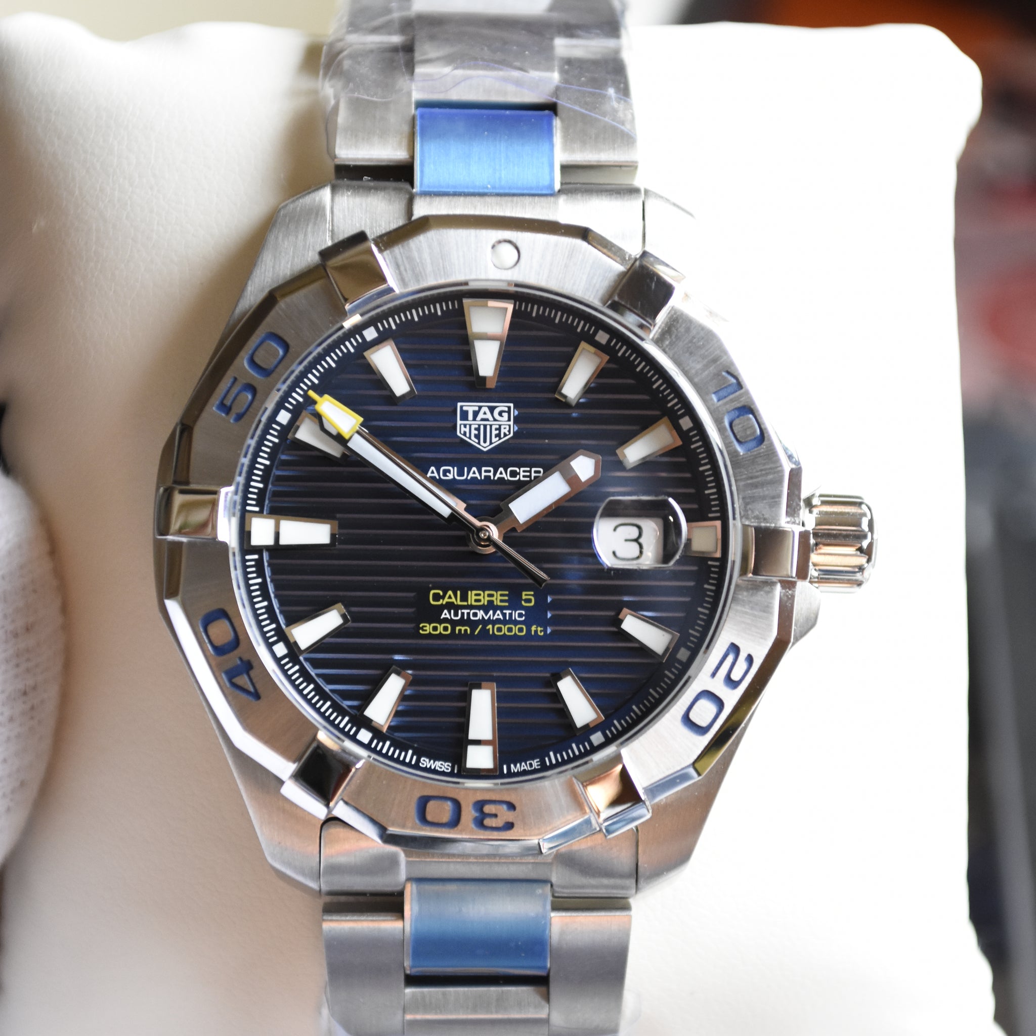 Tag Heuer Aquaracer Men’s Automatic Silver Stainless Steel Blue Dial 43mm Watch