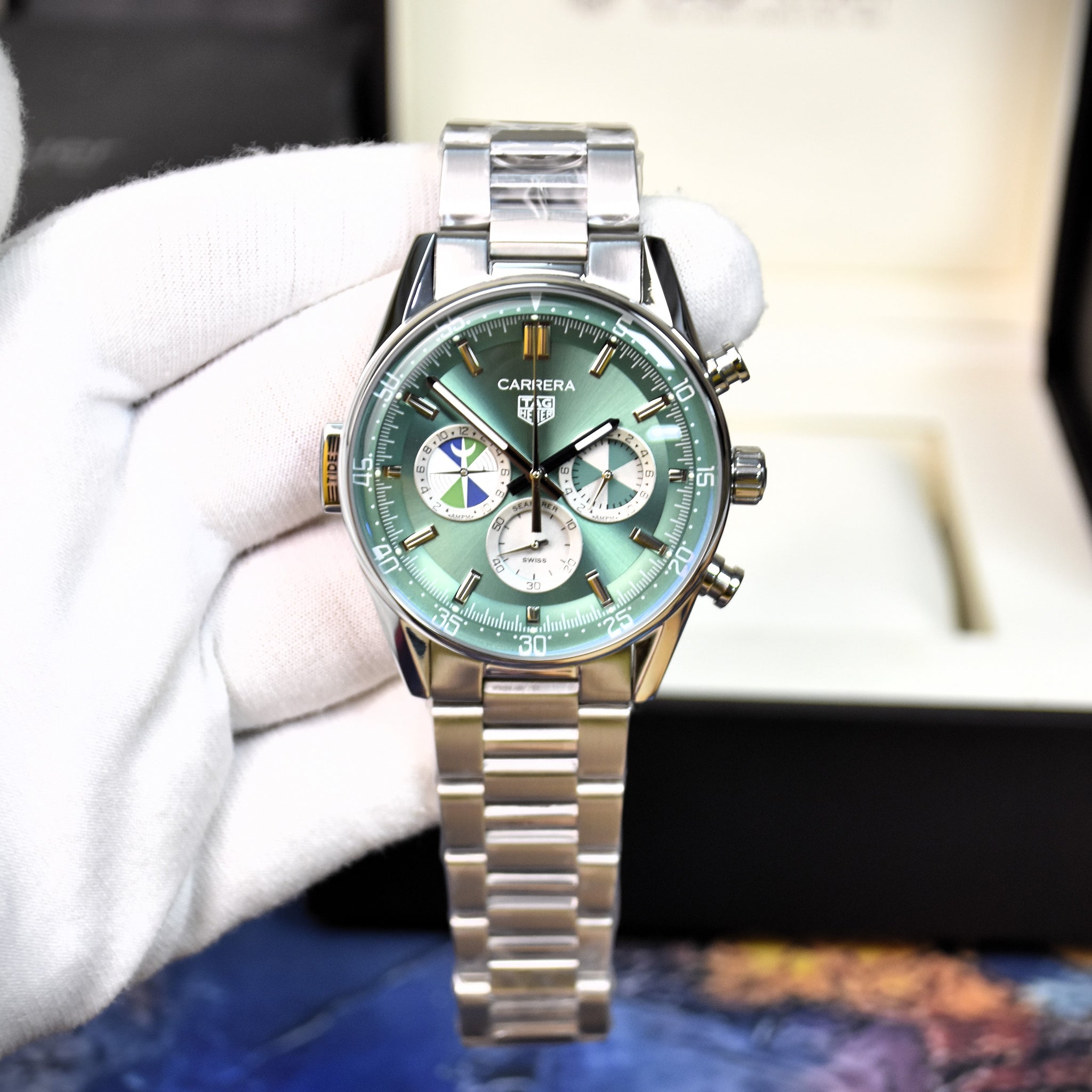 New Model Seafarer Quartz Chrono Chain Silver Mint Green Dial