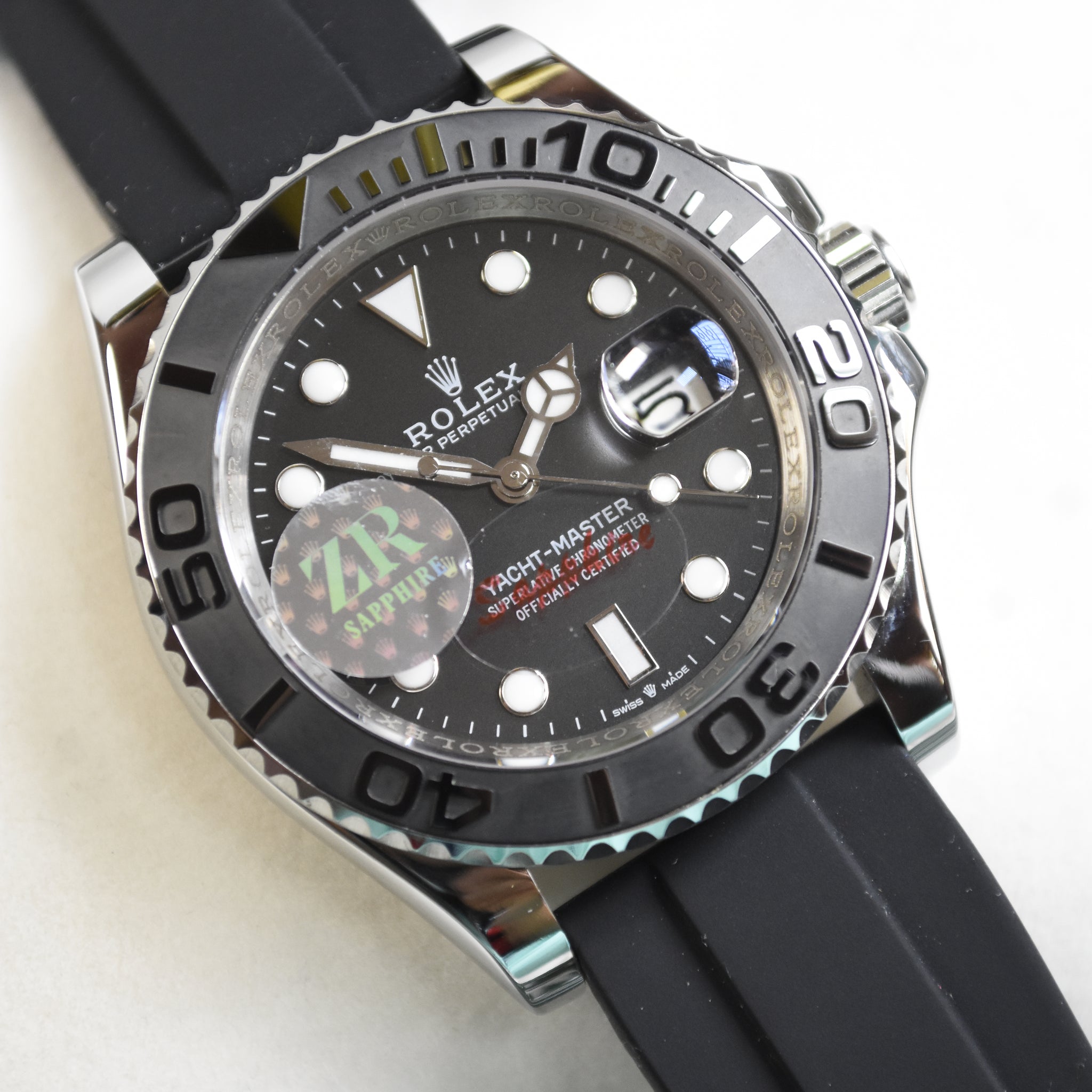 YACHT MASTER AUTO PVC STRAP SILVER BLACK